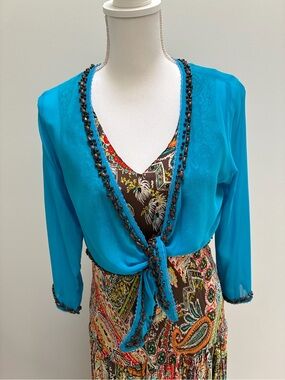 Sleeveless V-Neck Paisley Maxi Dress paisley print with blue cover